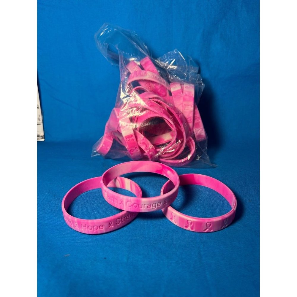 Breast Cancer Awareness Rubber Bracelet Bands 25 included
